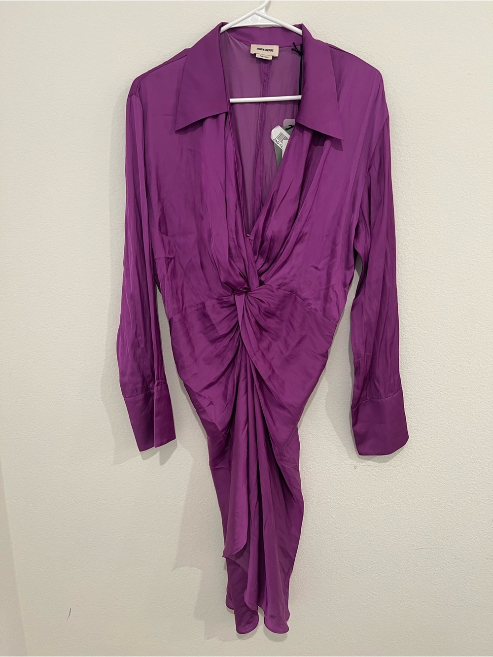 Zadig & Voltarie Purple Twist-Front Draped Silk Dress Size M